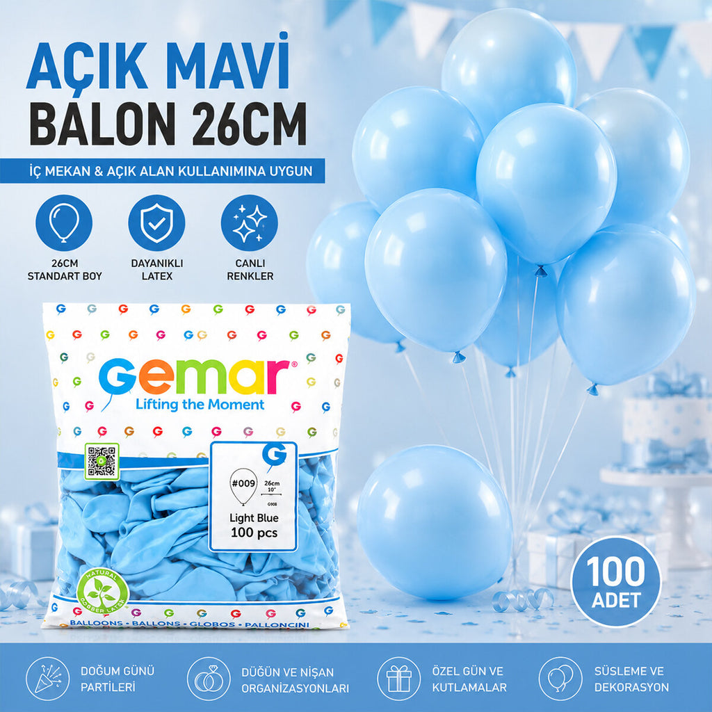 İÇ MEKAN - AÇIK MAVİ BALON 10 INC - 26CM - 100PCS (5538) 2