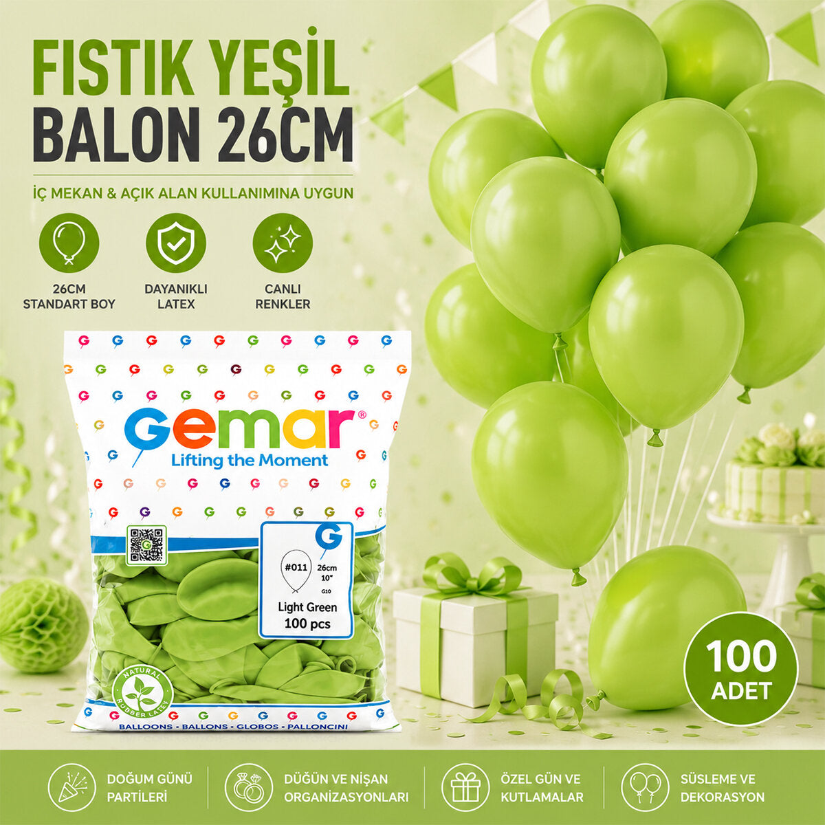 İÇ MEKAN - FISTIK YEŞİL BALON 10 INC - 26CM - 100PCS (5538) 1