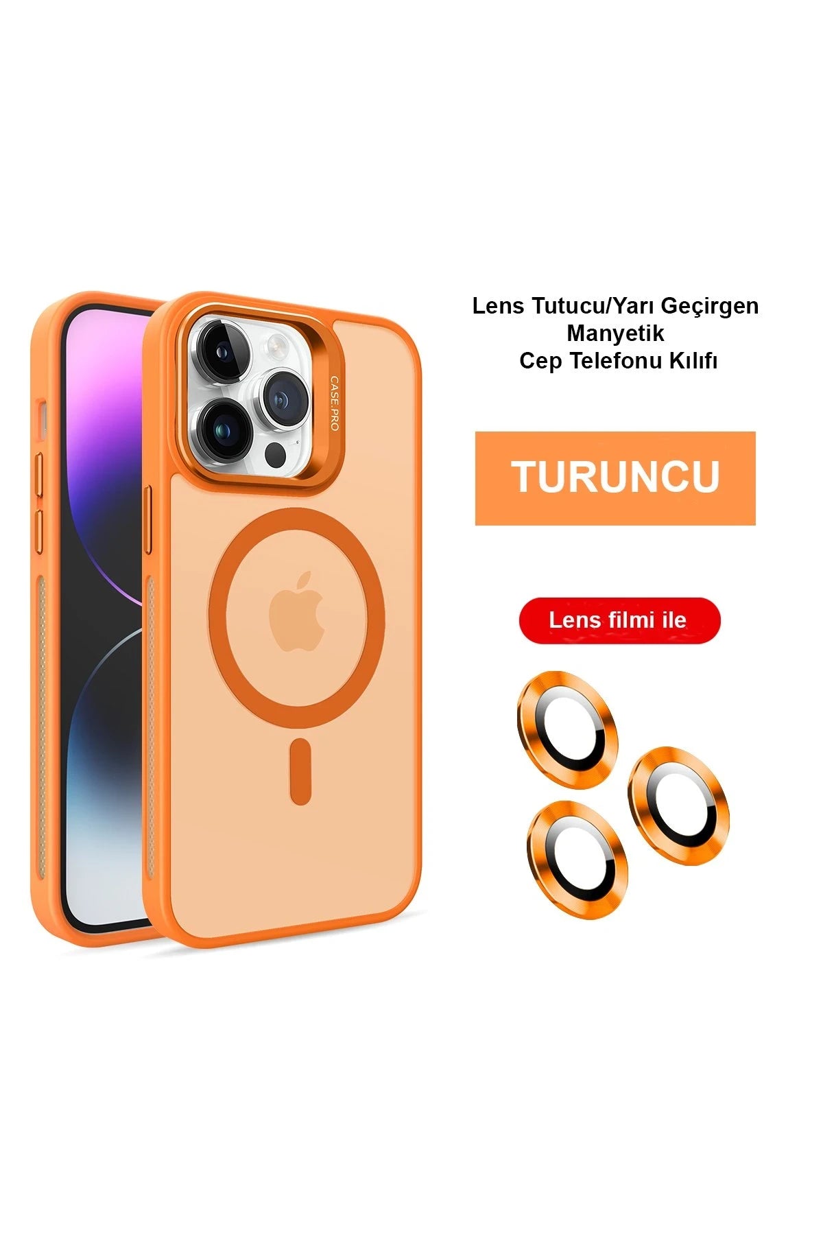 Joko Apple iPhone 14 Pro Kılıf Flet Lens Magsafe Kapak - Turuncu 1