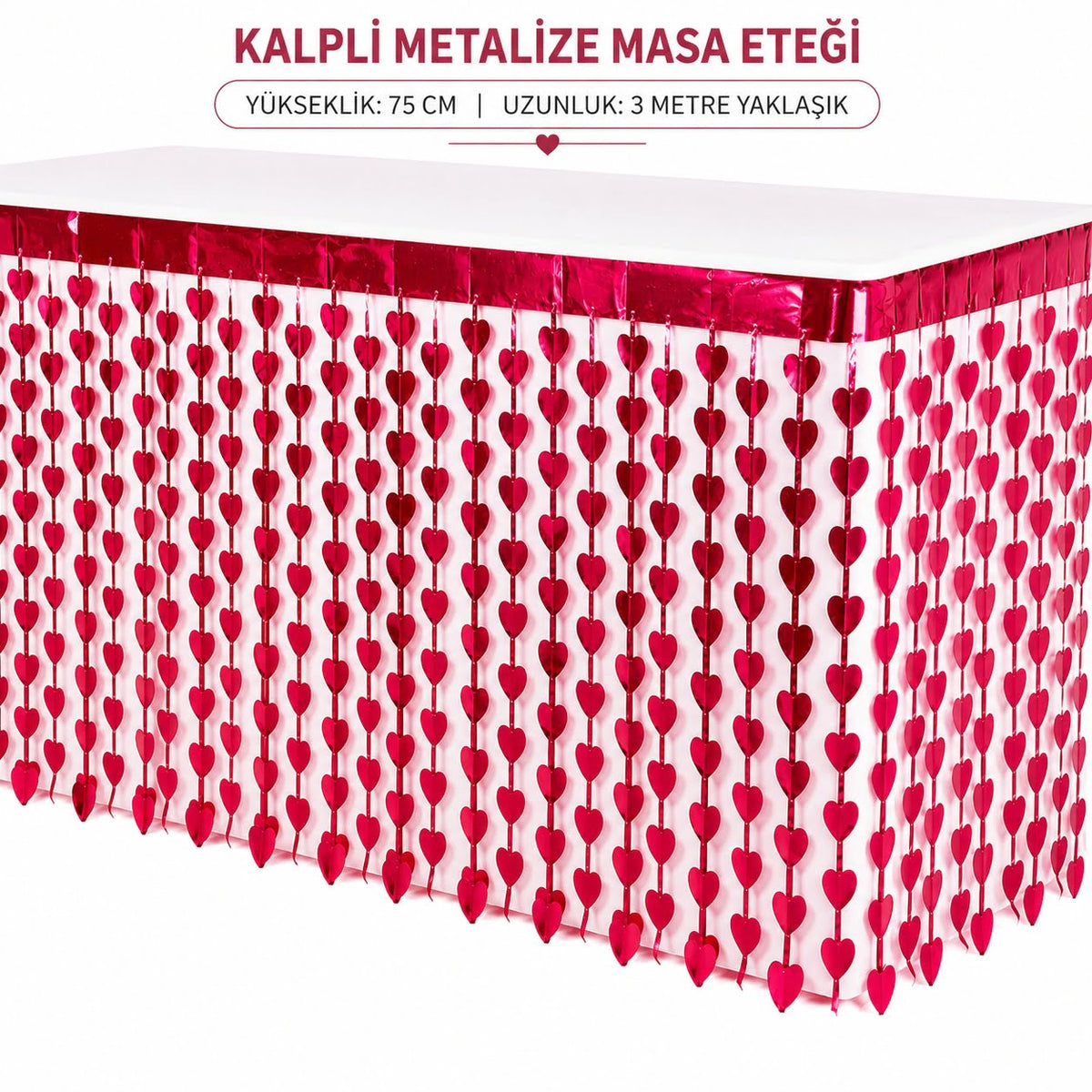 Kalpli Metalize Masa Eteği Kırmızı 75x300 cm (5538) 1