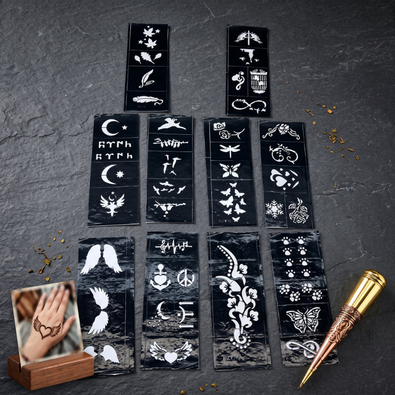 Karışık Desenli Tüp Kına Şablonu - 10'lu Paket - 8x20 cm 2