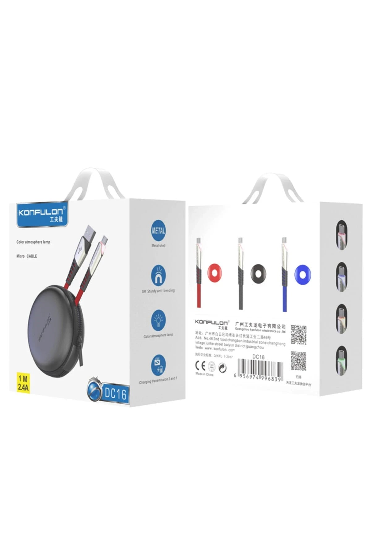 Konfulon DC16 Micro USB Kablo 1M 2.4A - Kırmızı 3