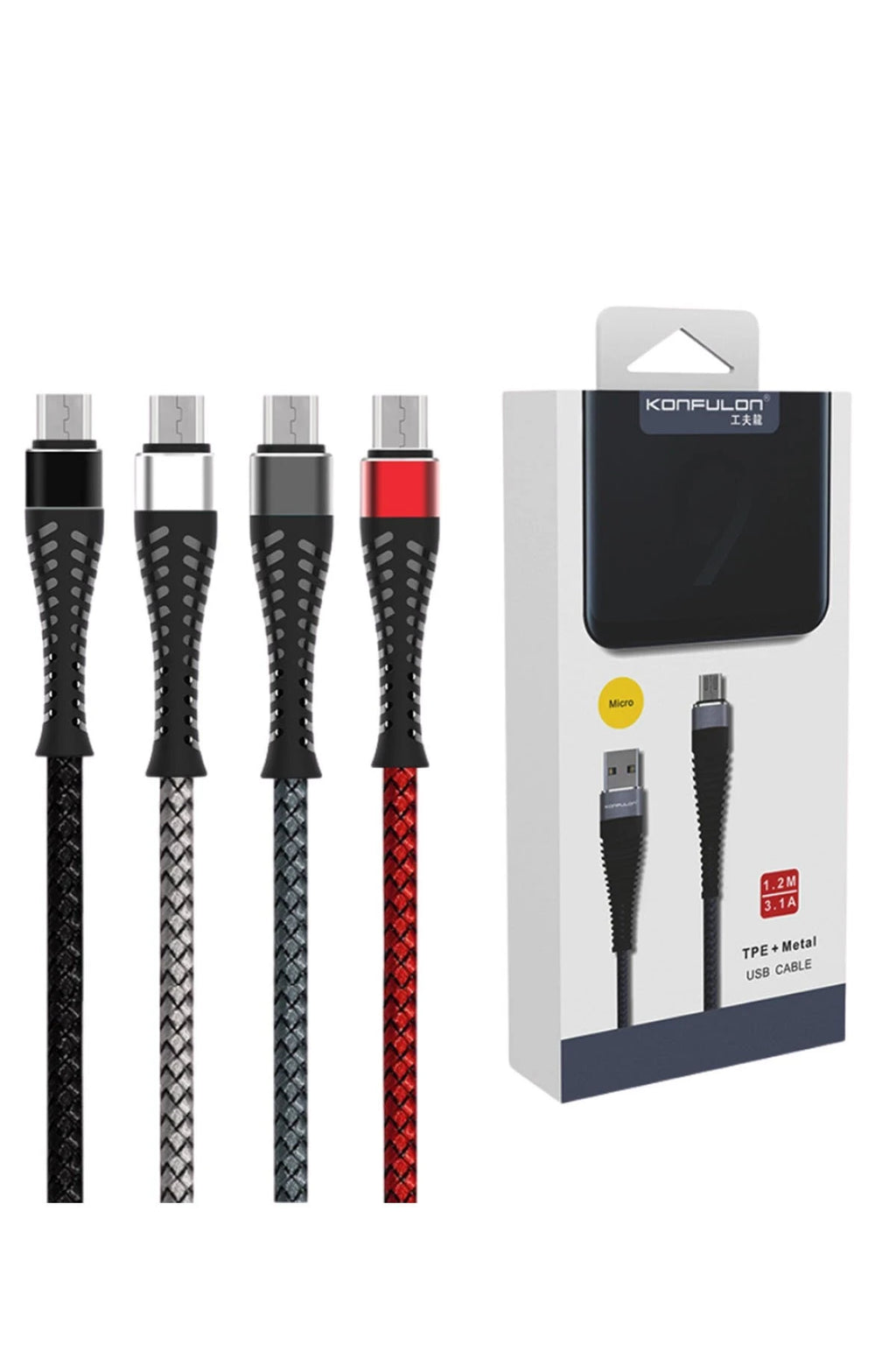 Konfulon S61 Micro USB Kablo 1.2M 2.1A - Kırmızı 2