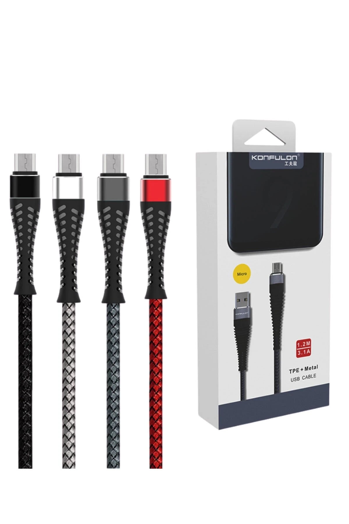 Konfulon S61 Micro USB Kablo 1.2M 2.1A - Kırmızı 2
