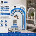 KUĞU EVYE - LAVABO UZUN DELTA MİX BATARYA BORUSU KROM KAPLAMA - VAKUMLU - SÜZGEÇLİ UÇ (5538) 1