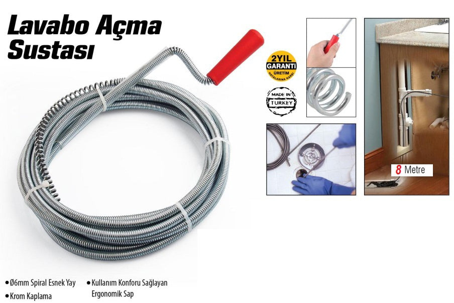 Lavabo Ve Gider Boruları Açacağı - Lavabo Açma Sustası - 8Metre (5538) 1