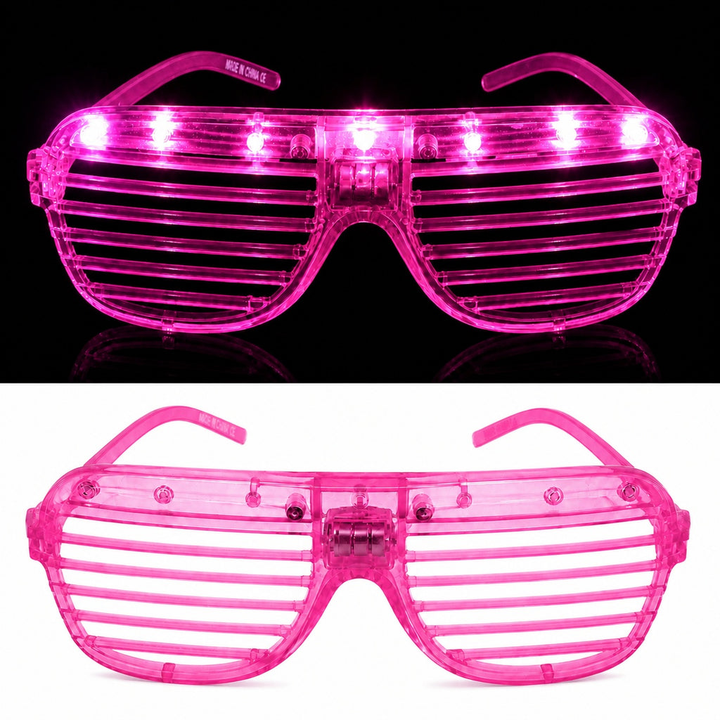 LED Işıklı Panjur Parti Gözlüğü Pembe Renk Shutter Gözlük (5538) 1