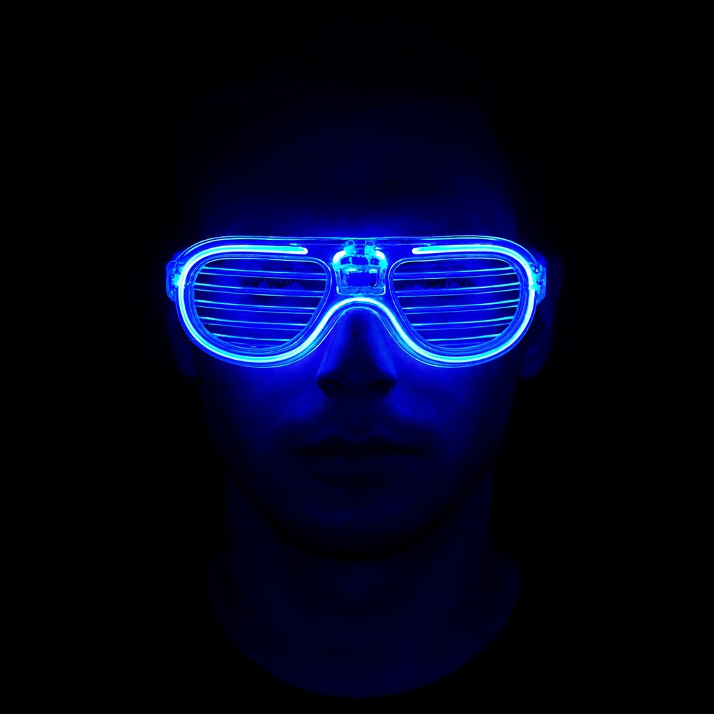 Mavi Led Işıklı Parti Gözlüğü - Neon Glow Şerit Gözlük 3 Modlu (5538) 2