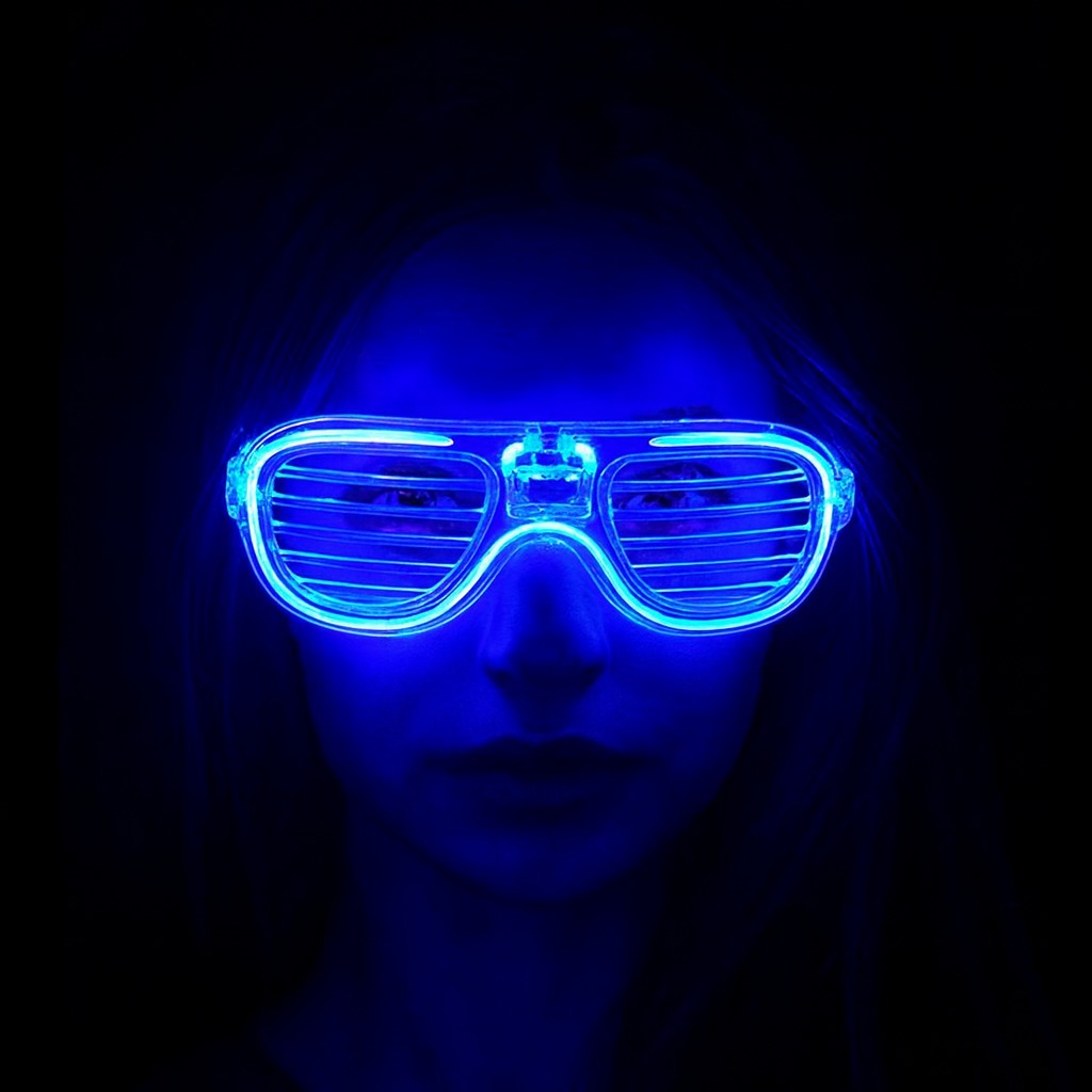 Mavi Led Işıklı Parti Gözlüğü - Neon Glow Şerit Gözlük 3 Modlu (5538) 3