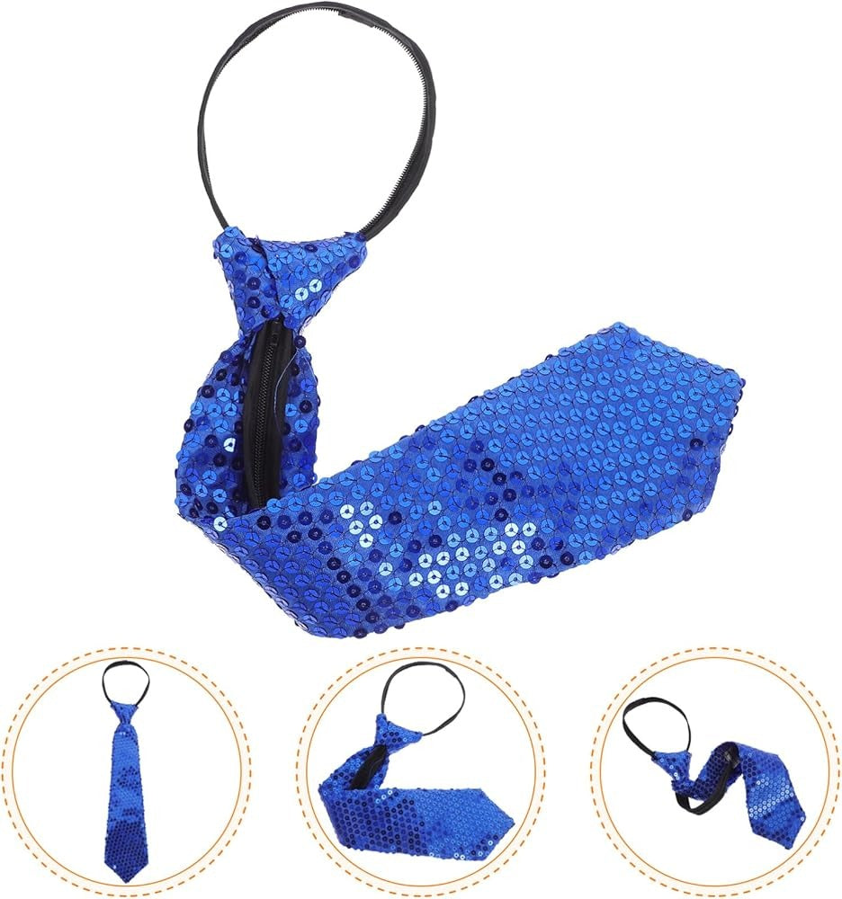 Mavi Renk Pul Payetli Işıltılı Parti Kravatı 33 cm (5538) 3