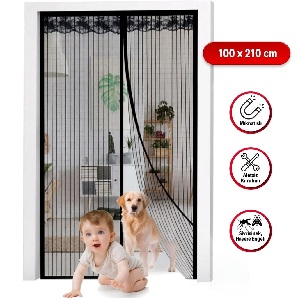 Mıknatıslı Kapı Sinekliği Siyah 100x210 cm Otomatik Kapanan Manyetik Tül Sineklik (5538) 1