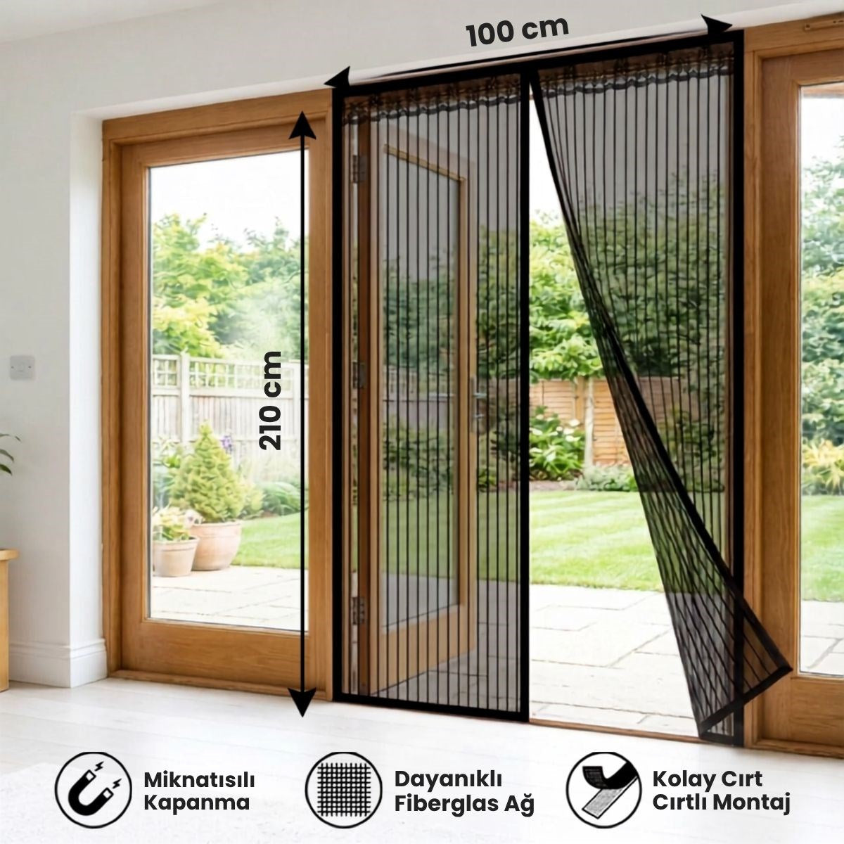 Mıknatıslı Kapı Sinekliği Siyah 100x210 cm Otomatik Kapanan Manyetik Tül Sineklik (5538) 5