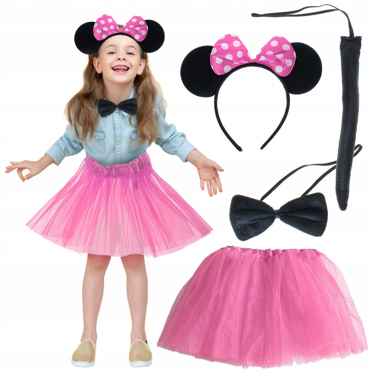 Minnie Kostüm Seti (Pembe Tütü Etek + Pembe Taç + Papyon + Kuyruk) (5538) 1