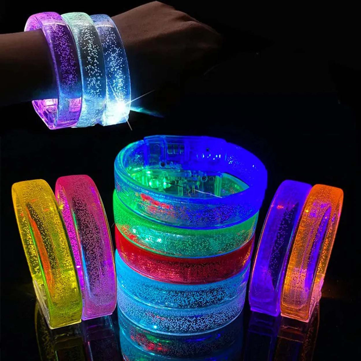 Mor Led Işıklı Baskı Yapılabilen Pilli Bileklik Bilezik 1,5 cm Genişlik (5538) 5