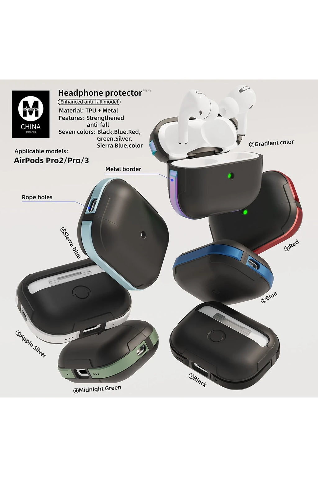 Movenchy Apple Airpods Pro 2 (2.nesil) MO-A8 Armor Kılıf - Lacivert 2