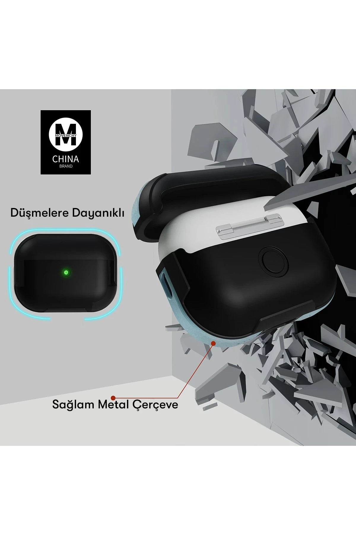 Movenchy Apple Airpods Pro 2 (2.nesil) MO-A8 Armor Kılıf - Siyah 6