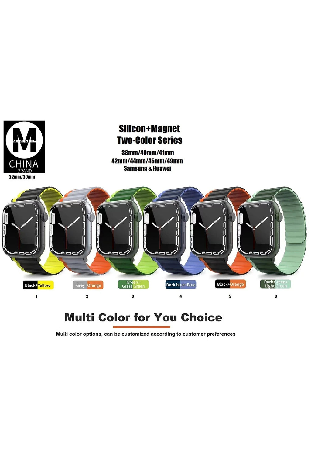 Movenchy Apple Watch 42mm MO-WB1 Çift Renk Mıknatıslı Silikon Kordon - Siyah-Sarı 5