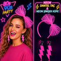Neon Pembe Dantel Taç ve Şimşek Küpe 80'ler 90'lar Parti Seti (5538) 1