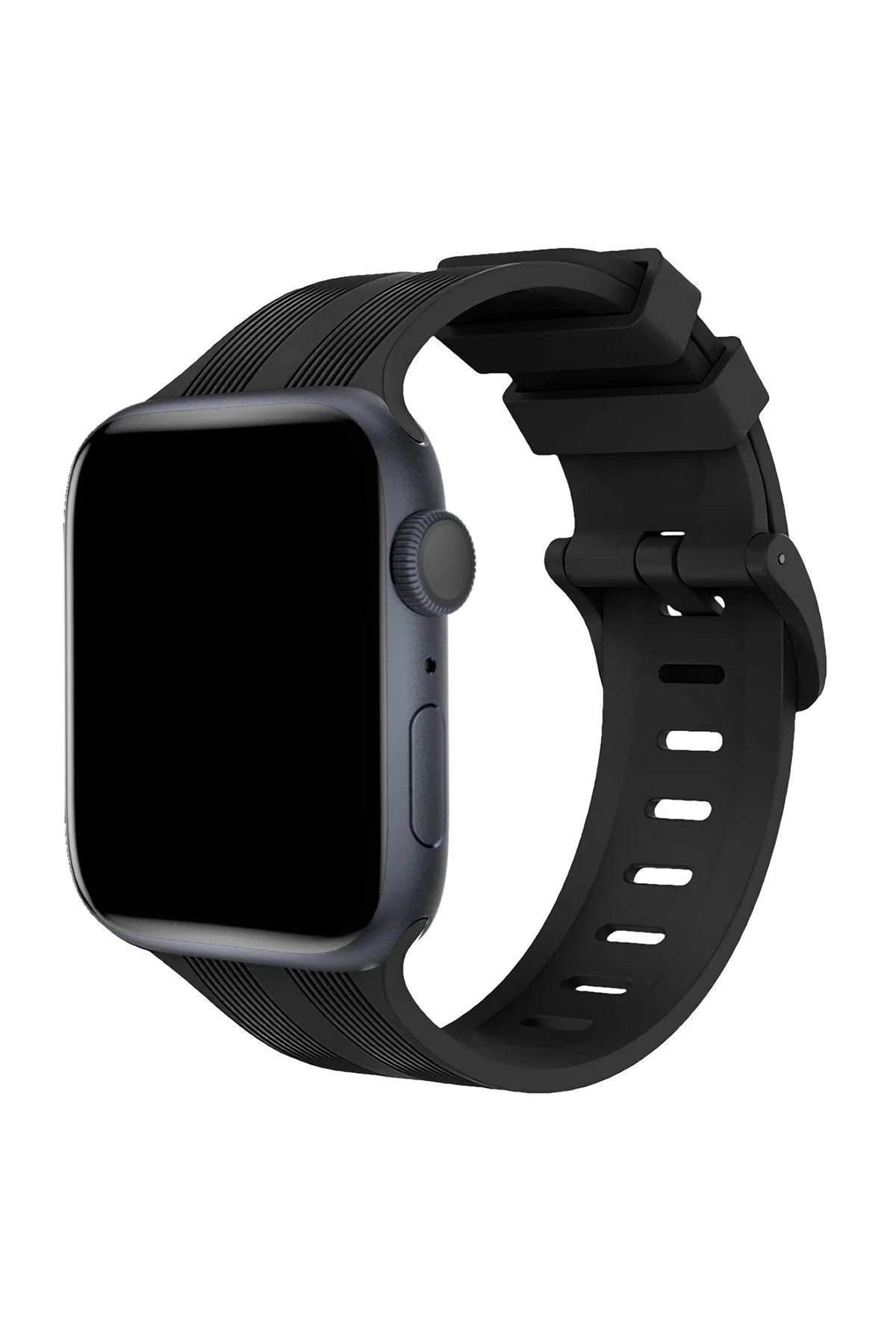 nebaktın Apple Watch 38mm KR408 Çizgili Silikon Kordon - Siyah 1
