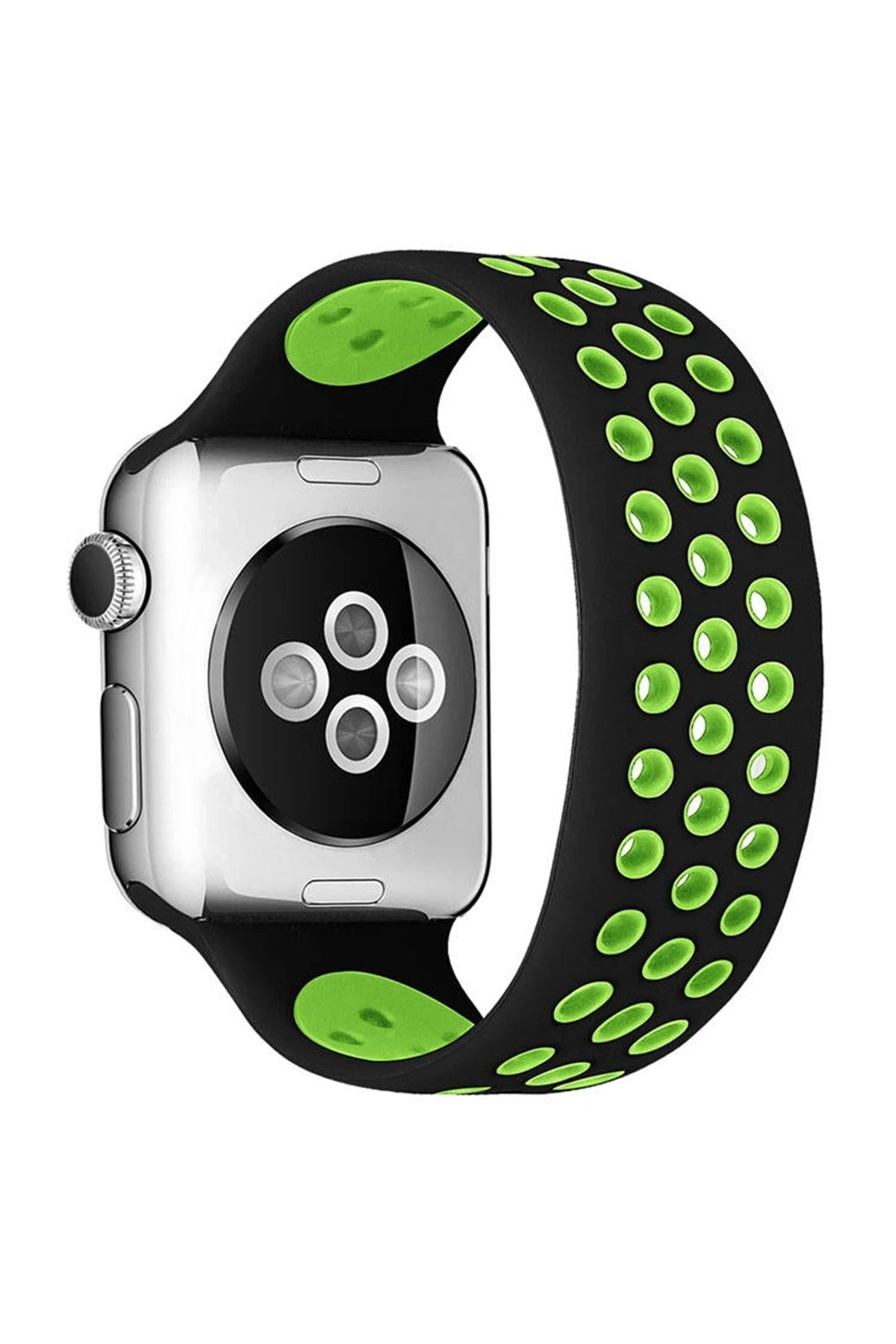 nebaktın Apple Watch 42mm Ayarlı Delikli Silikon Kordon - Siyah-Yeşil 1