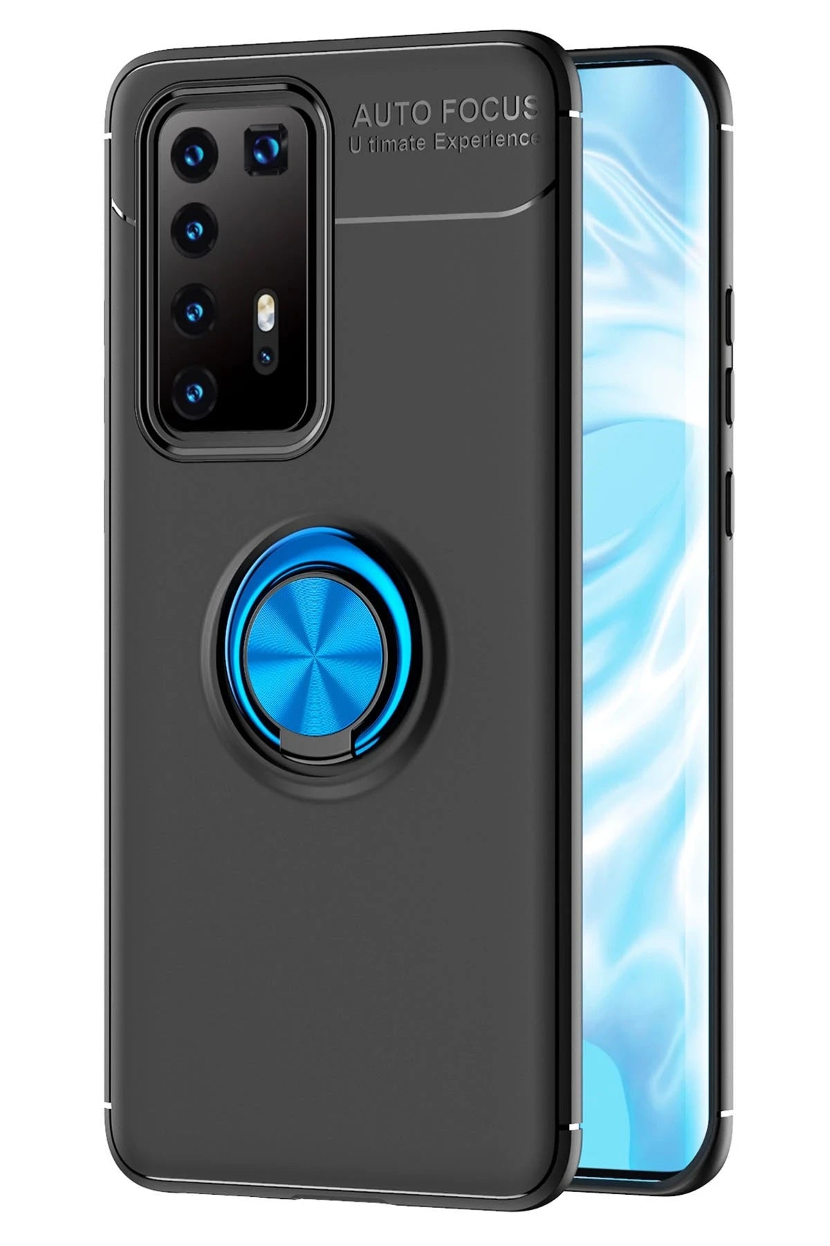 nebaktın Huawei P40 Pro Kılıf Range Yüzüklü Silikon - Siyah-Mavi 1