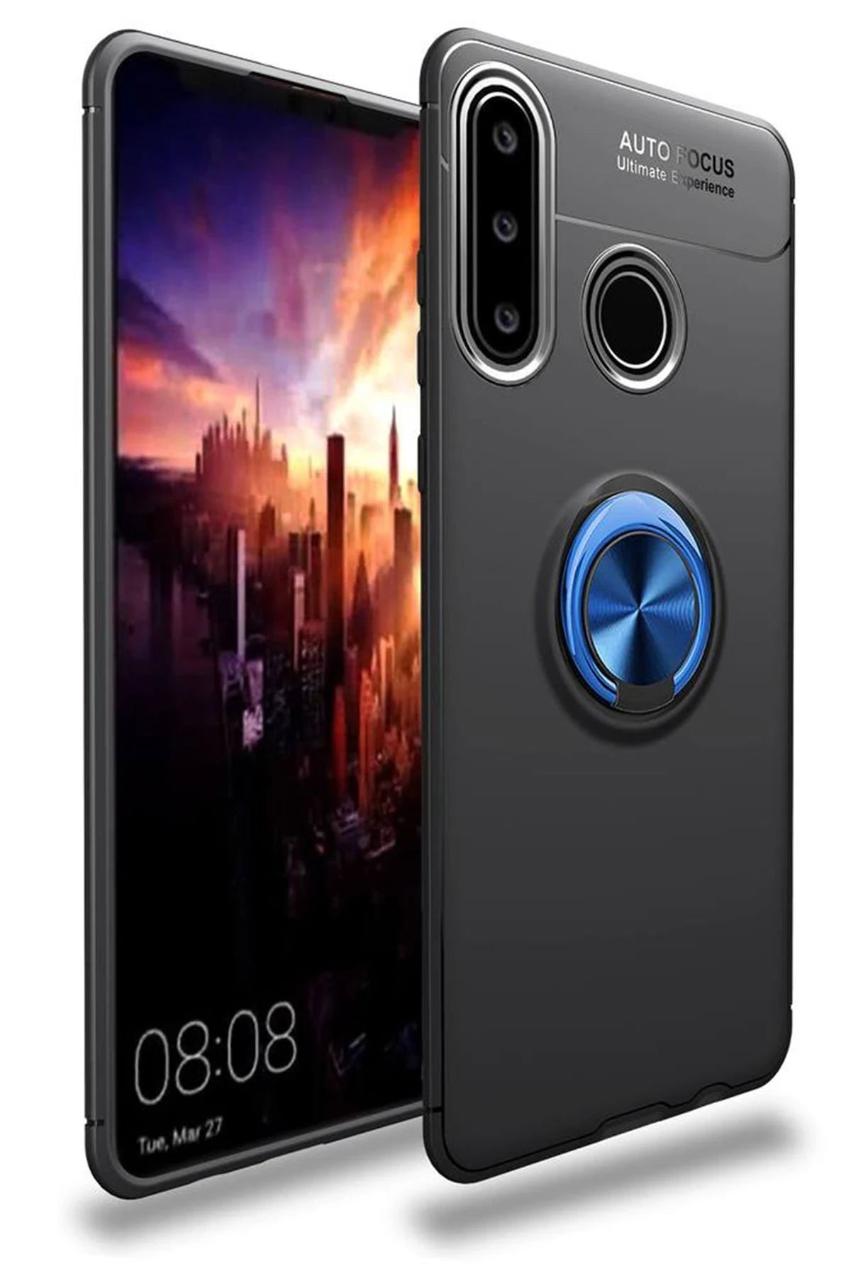 nebaktın Huawei Y6P Kılıf Range Yüzüklü Silikon - Siyah-Mavi 1