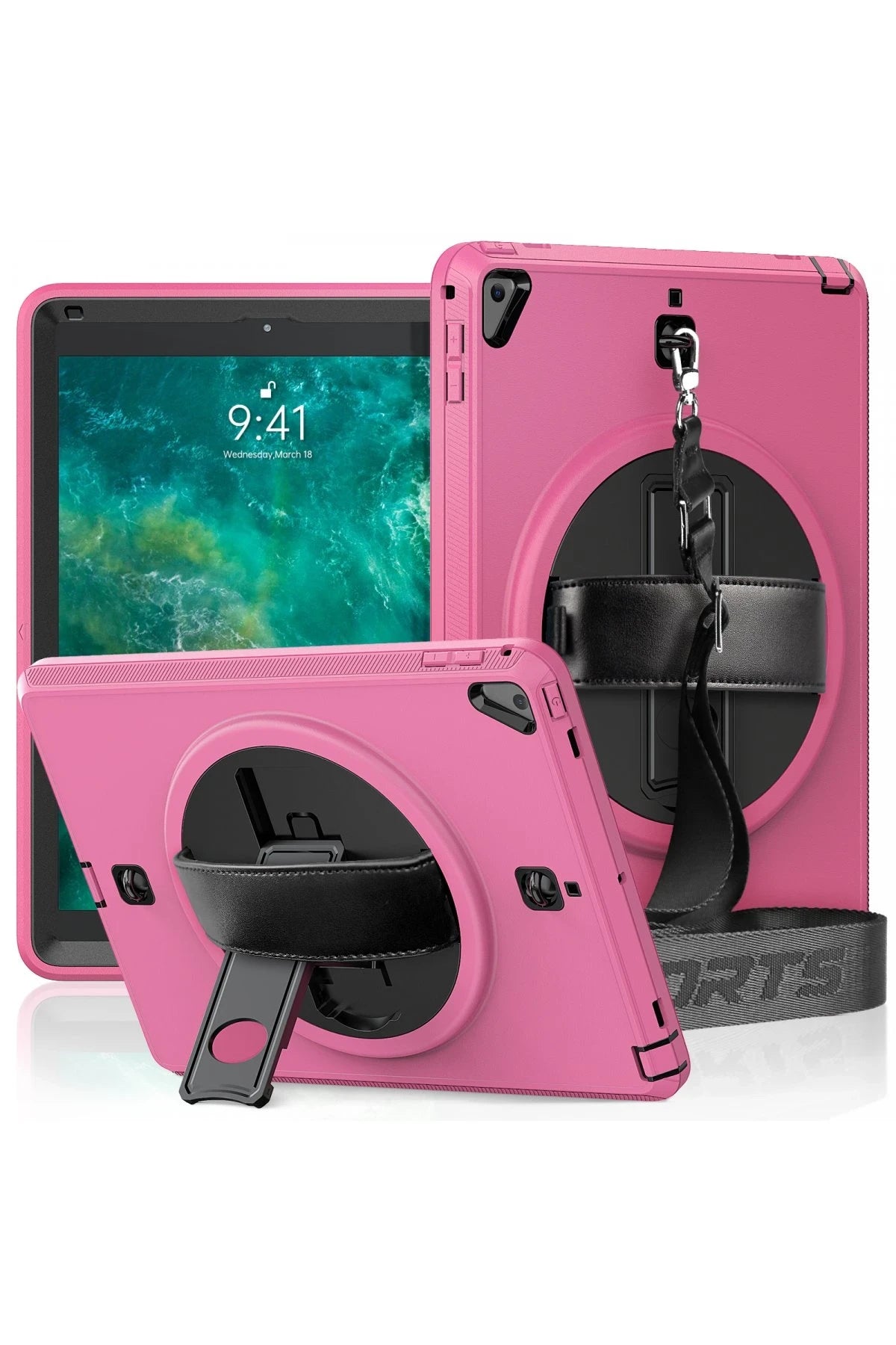 nebaktın Apple iPad 5 Air 9.7 Kılıf Strap-C Otterbox Tablet Kapak - Pembe 1