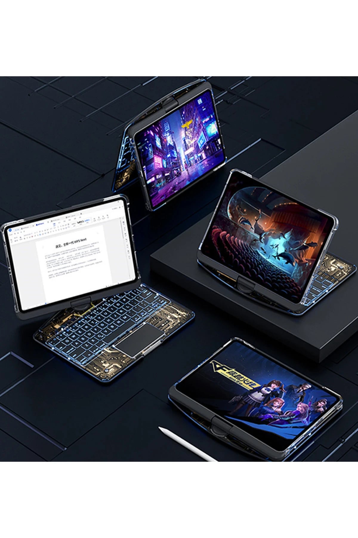 nebaktın Apple JP11 iPad Pro 11 (2022) Kılıf Vales Dönen Ledli Klavyeli Tablet Kılıfı - Siyah 4