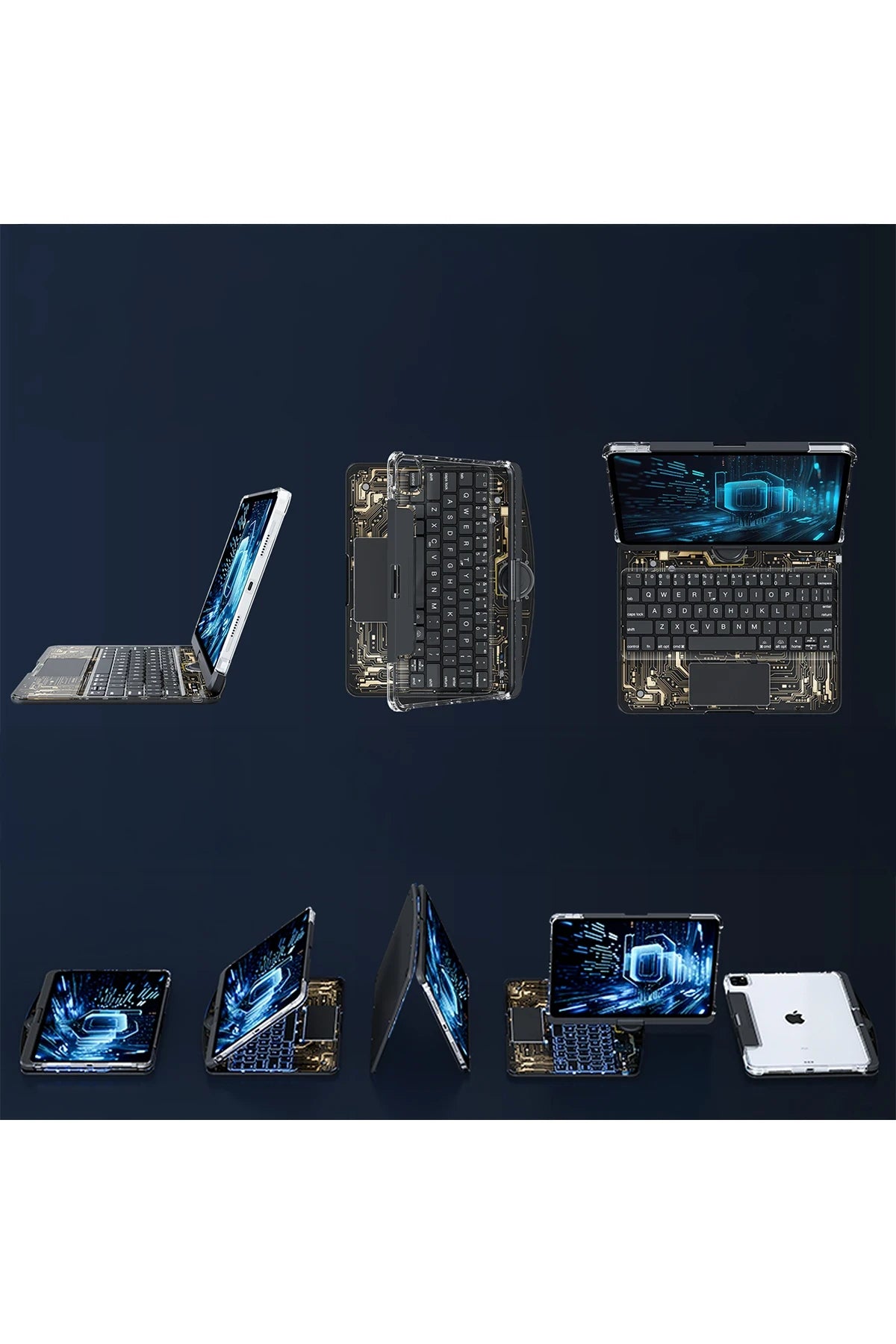 nebaktın Apple JP11 iPad Pro 11 (2022) Kılıf Vales Dönen Ledli Klavyeli Tablet Kılıfı - Siyah 6