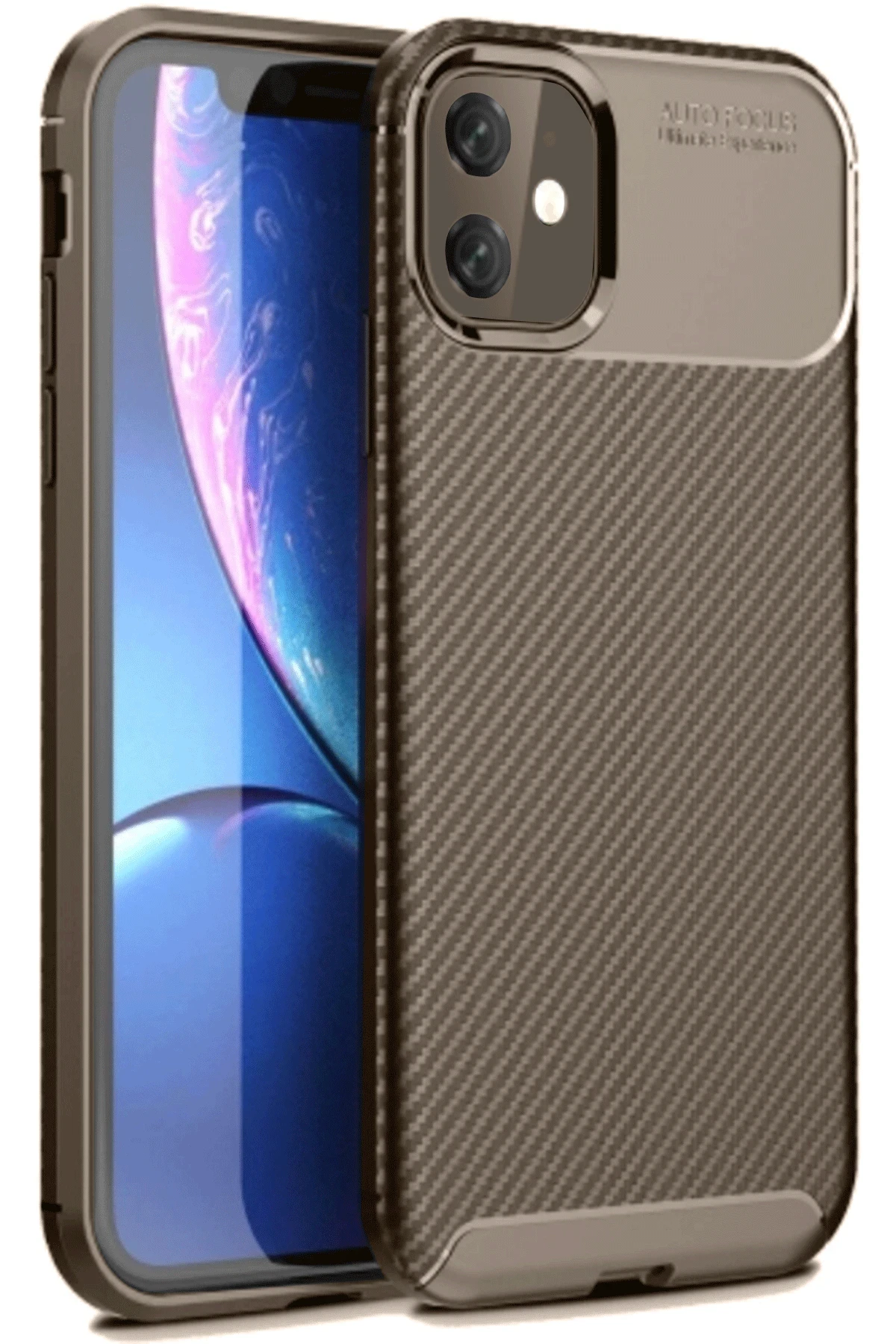 nebaktın Apple iPhone 11 Kılıf Auto Focus Karbon Kapak - Kahverengi 1