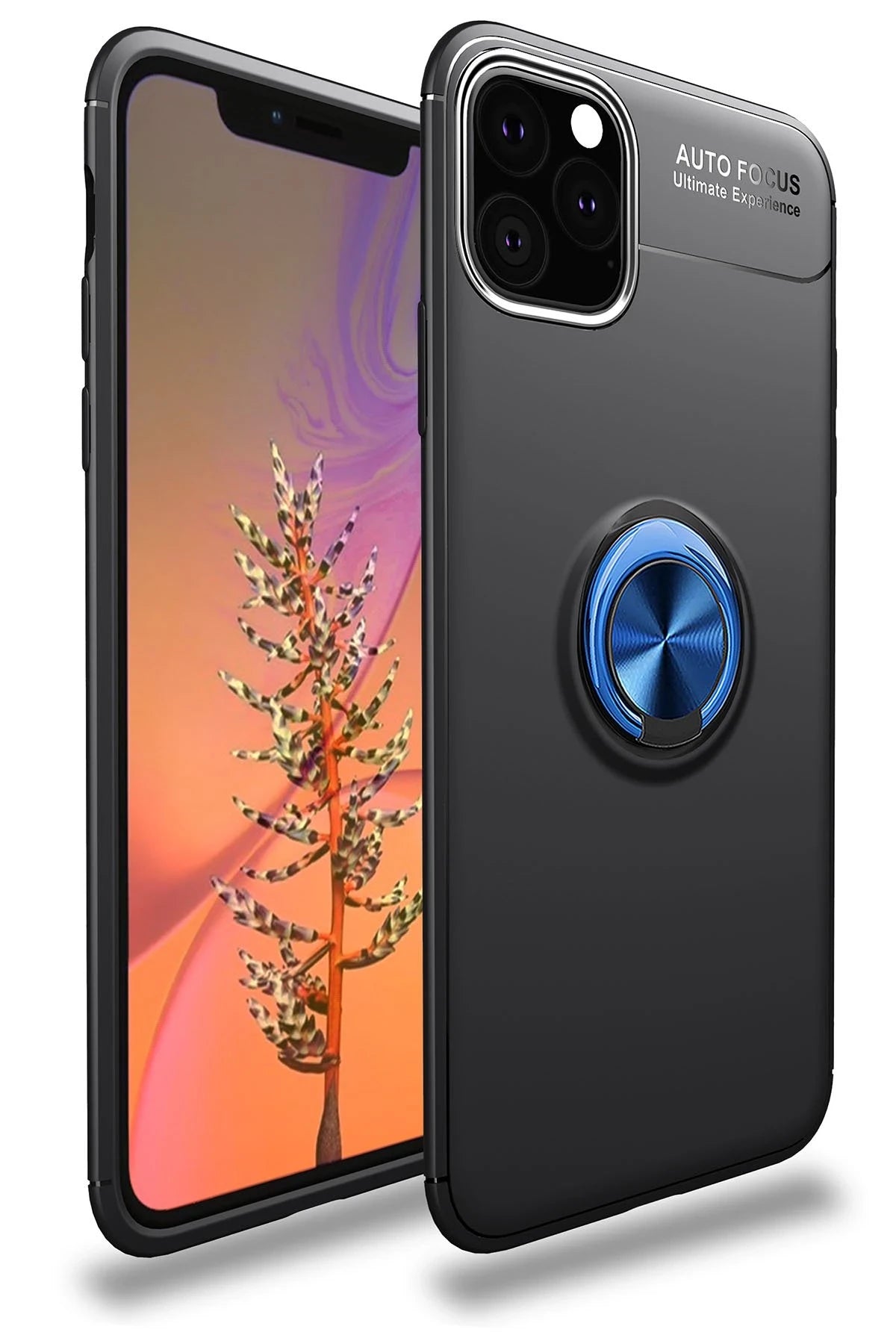 nebaktın Apple iPhone 11 Pro Kılıf Range Yüzüklü Silikon - Siyah-Mavi 1