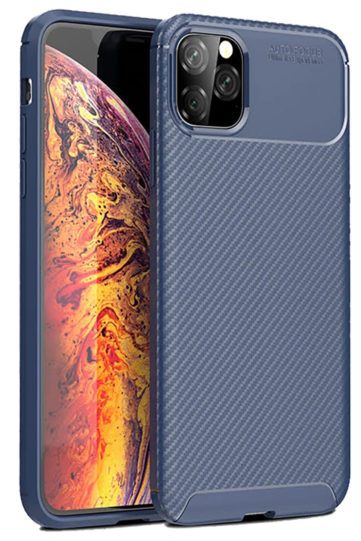 nebaktın Apple iPhone 11 Pro Max Kılıf Auto Focus Karbon Kapak - Lacivert 1