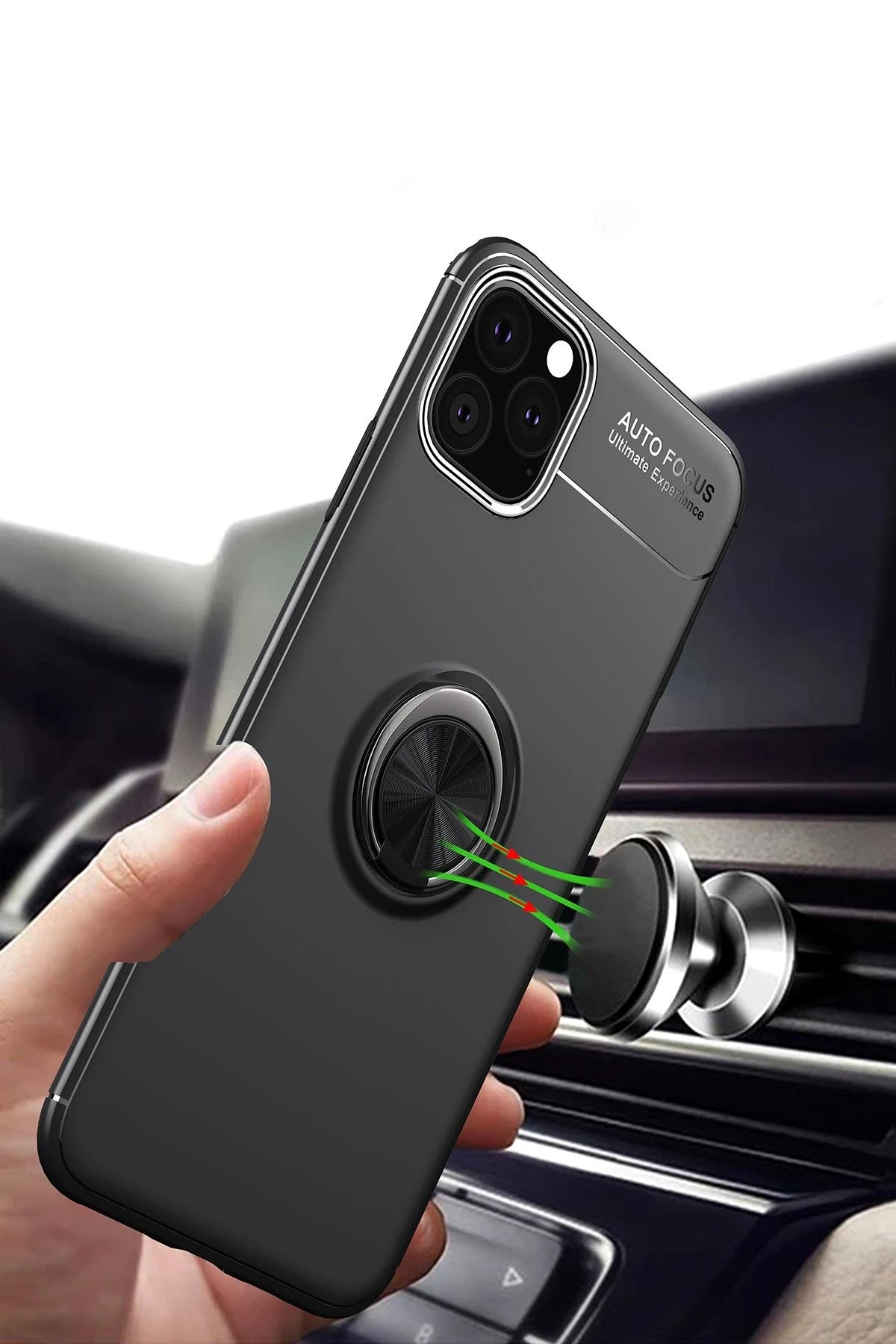nebaktın Apple iPhone 11 Pro Max Kılıf Range Yüzüklü Silikon - Siyah-Gold 4