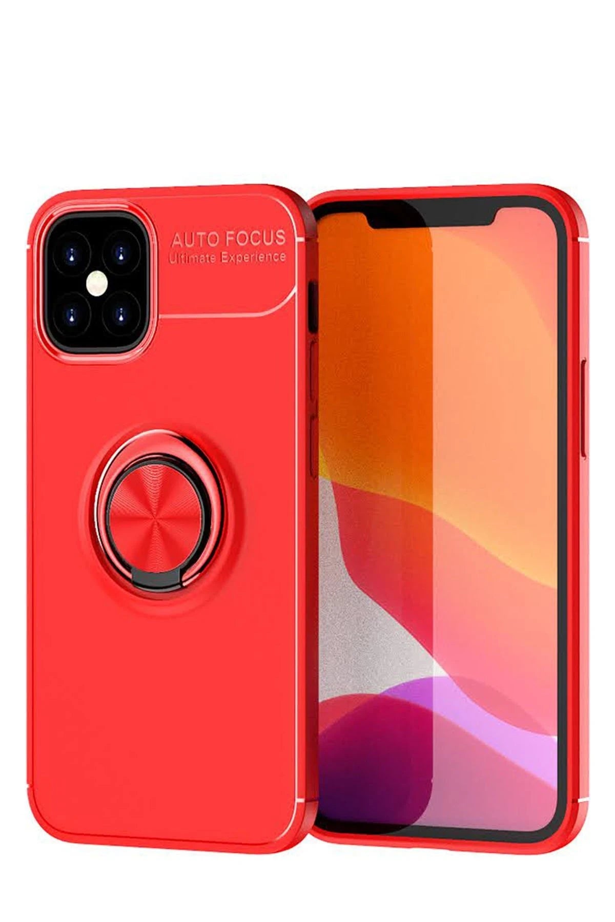 nebaktın Apple iPhone 12 Mini Kılıf Range Yüzüklü Silikon - Kırmızı 1