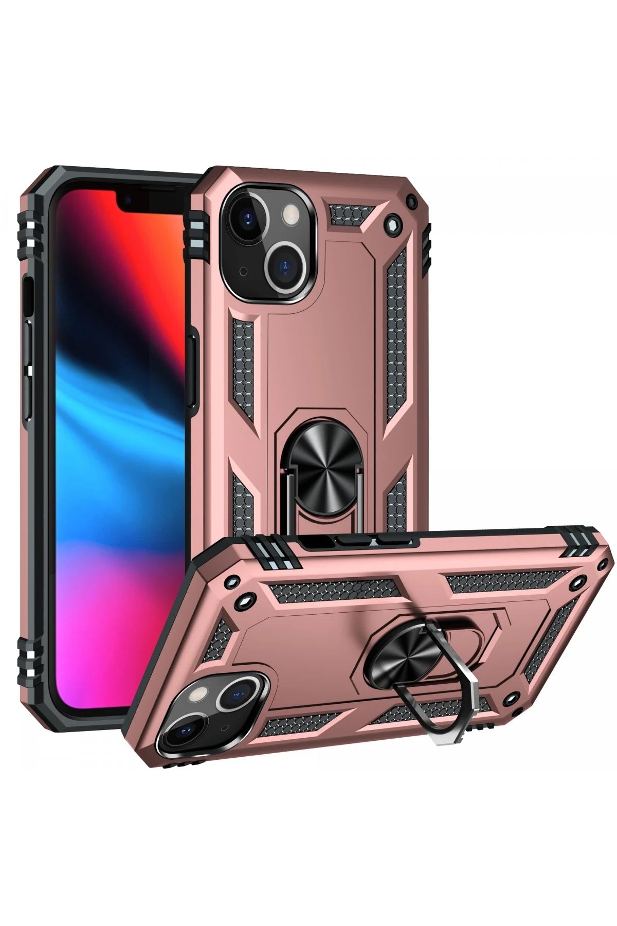 nebaktın Apple iPhone 13 Kılıf Sofya Yüzüklü Silikon Kapak - Rose 2