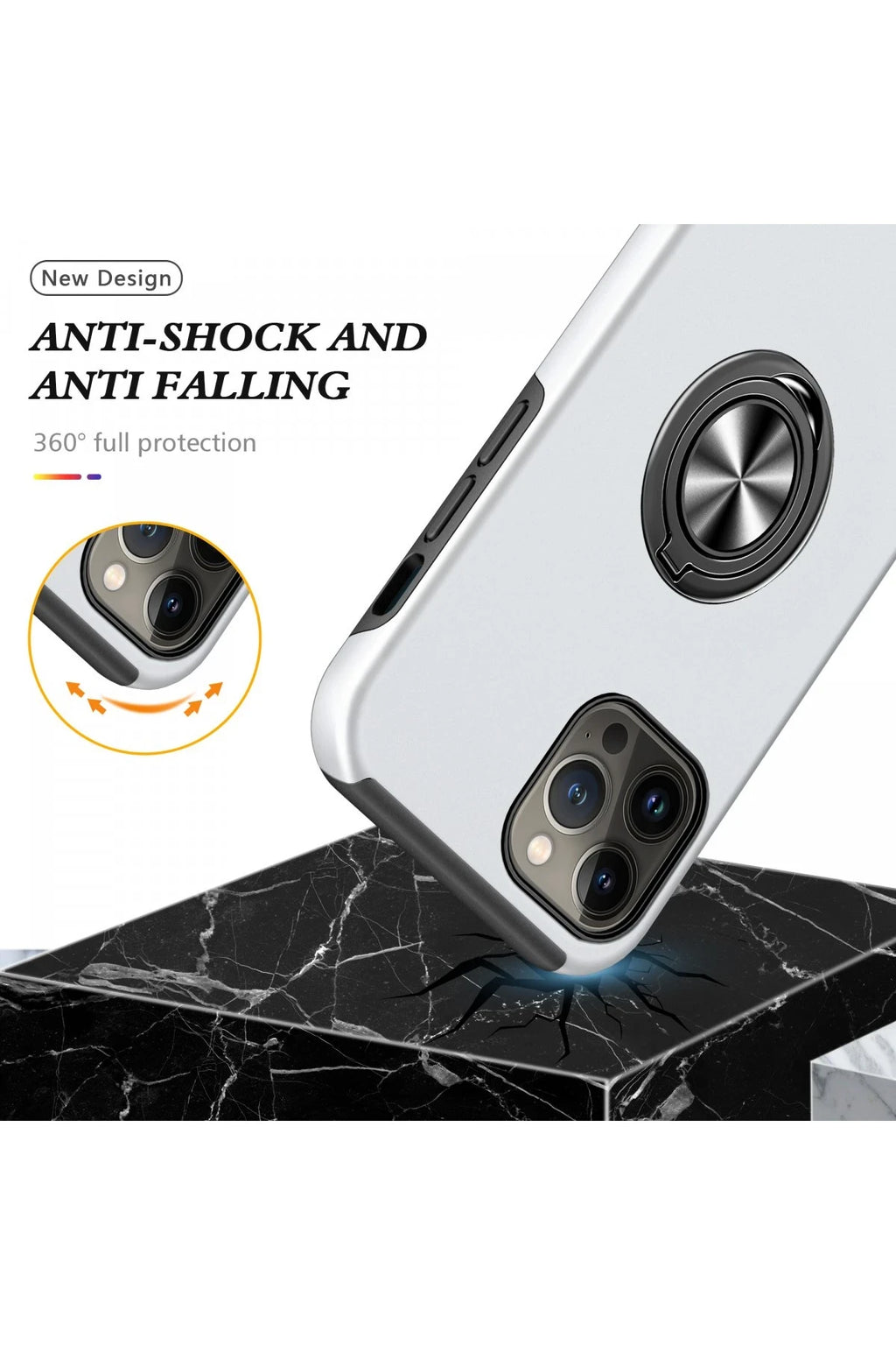 nebaktın Apple iPhone 13 Pro Kılıf Elit Yüzüklü Kapak - Gümüş 6
