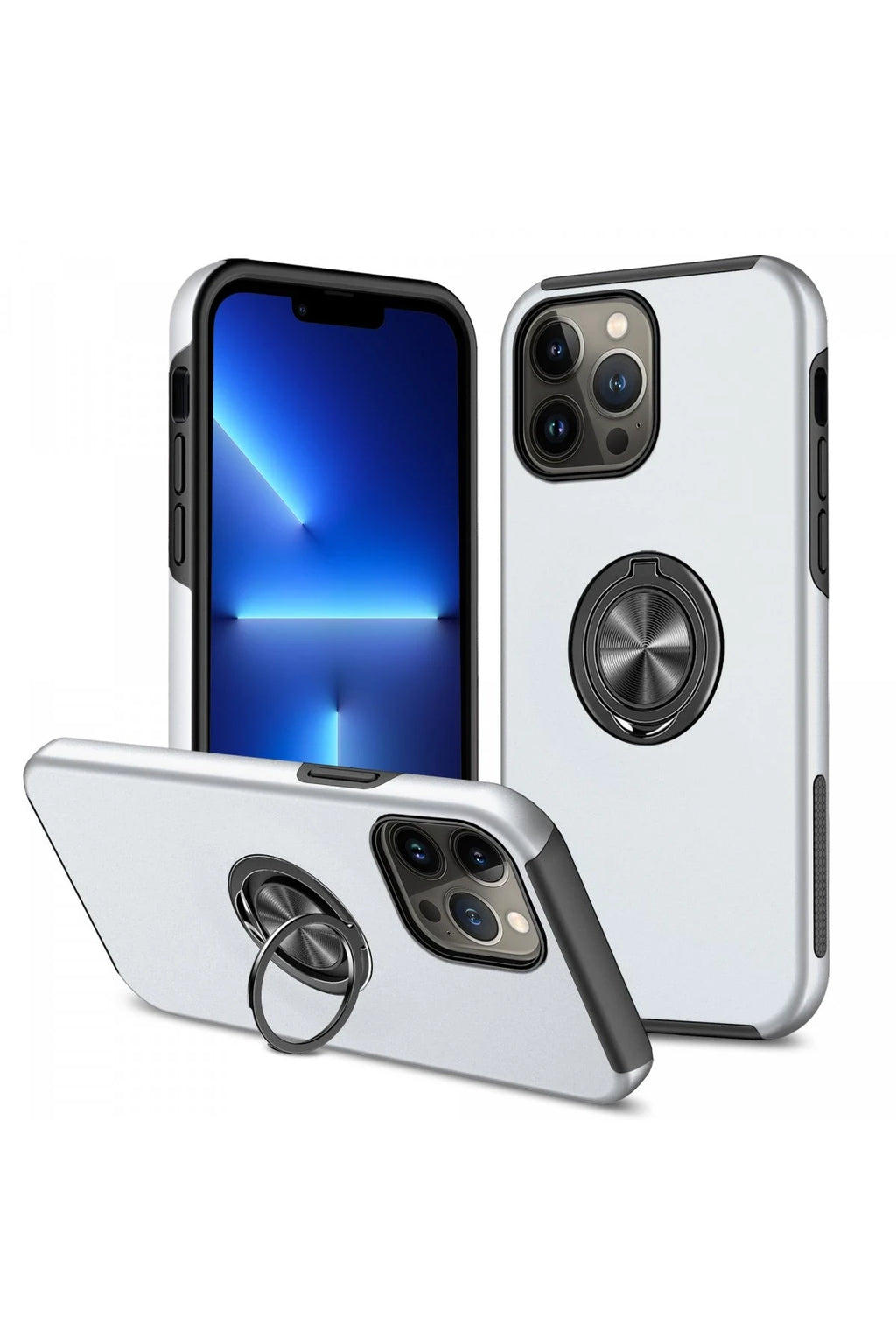 nebaktın Apple iPhone 13 Pro Kılıf Elit Yüzüklü Kapak - Gümüş 1