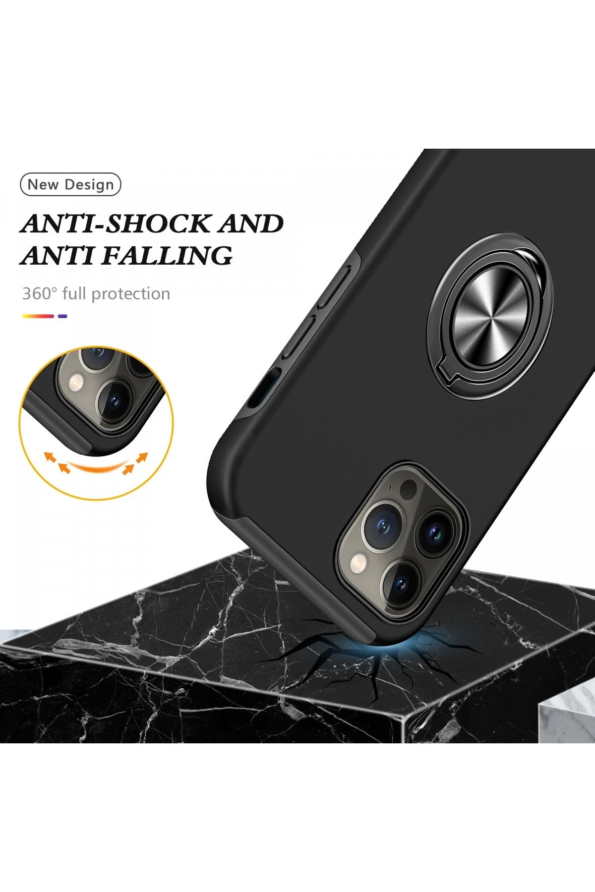 nebaktın Apple iPhone 13 Pro Kılıf Elit Yüzüklü Kapak - Siyah 6