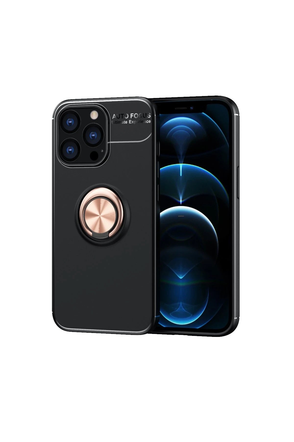 nebaktın Apple iPhone 13 Pro Kılıf Range Yüzüklü Silikon - Siyah-Gold 1