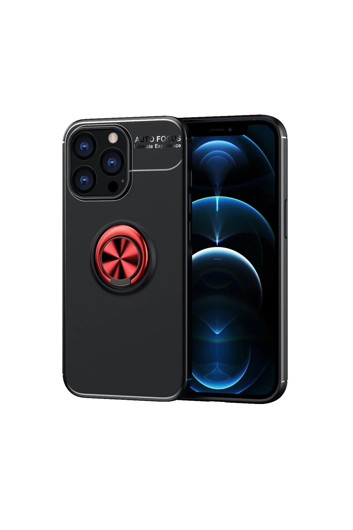 nebaktın Apple iPhone 13 Pro Kılıf Range Yüzüklü Silikon - Siyah-Kırmızı 1