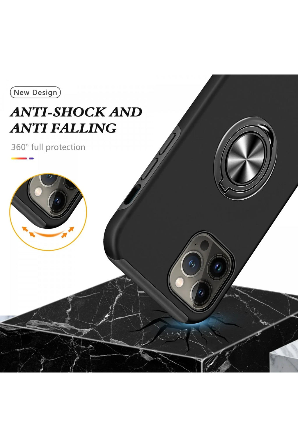 nebaktın Apple iPhone 13 Pro Max Kılıf Elit Yüzüklü Kapak - Siyah 6
