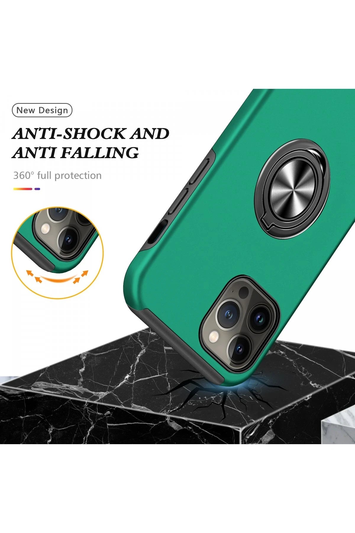 nebaktın Apple iPhone 13 Pro Max Kılıf Elit Yüzüklü Kapak - Yeşil 6