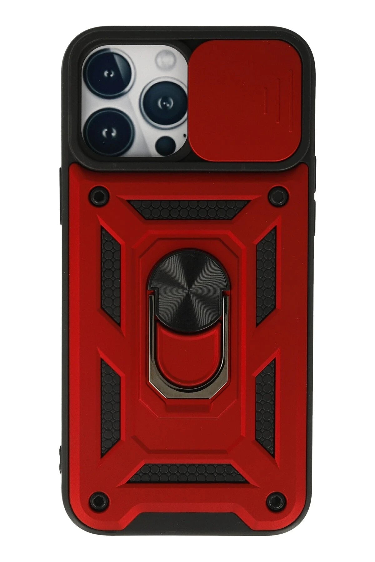nebaktın Apple iPhone 13 Pro Max Kılıf Pars Lens Yüzüklü Silikon - Kırmızı 1