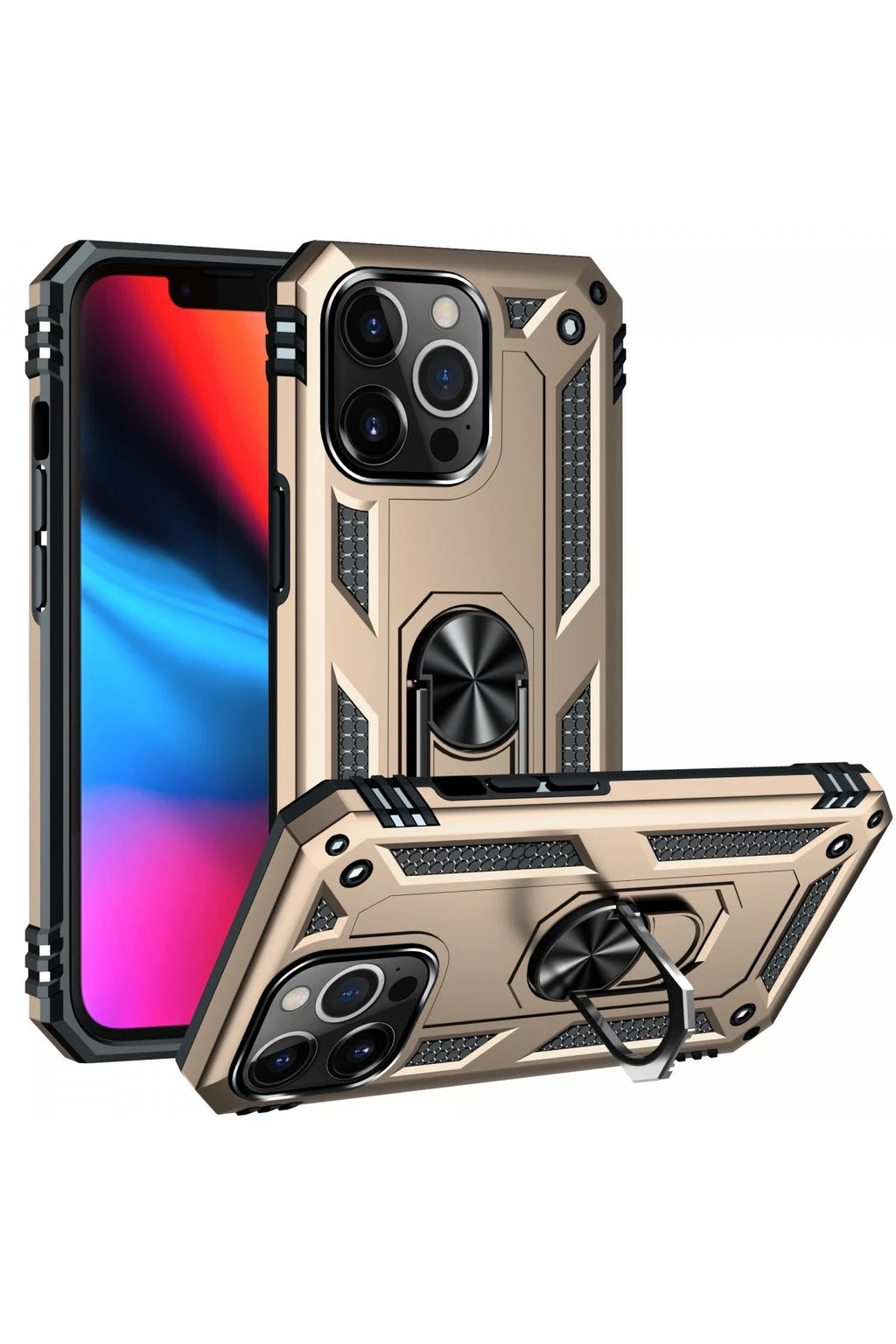 nebaktın Apple iPhone 13 Pro Max Kılıf Sofya Yüzüklü Silikon Kapak - Gold 2