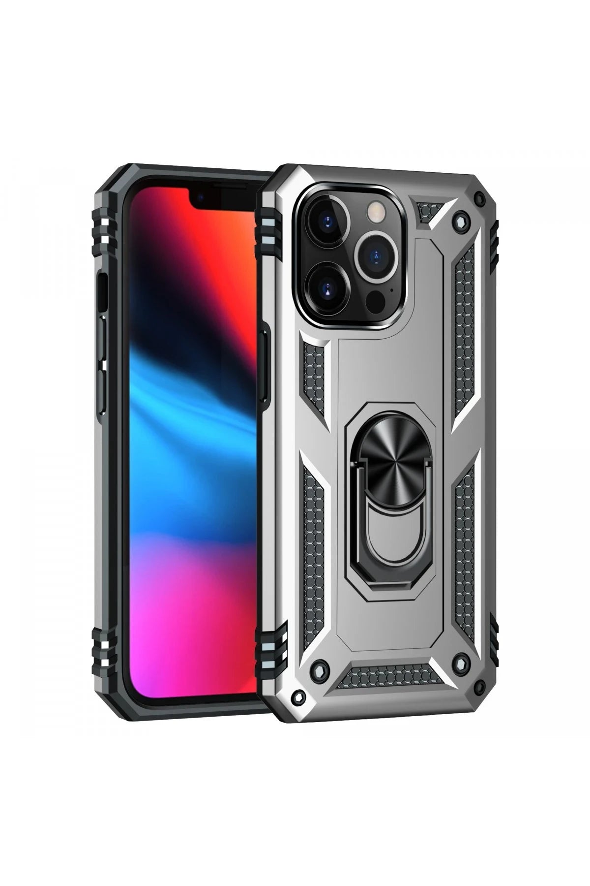 nebaktın Apple iPhone 13 Pro Max Kılıf Sofya Yüzüklü Silikon Kapak - Gümüş 1