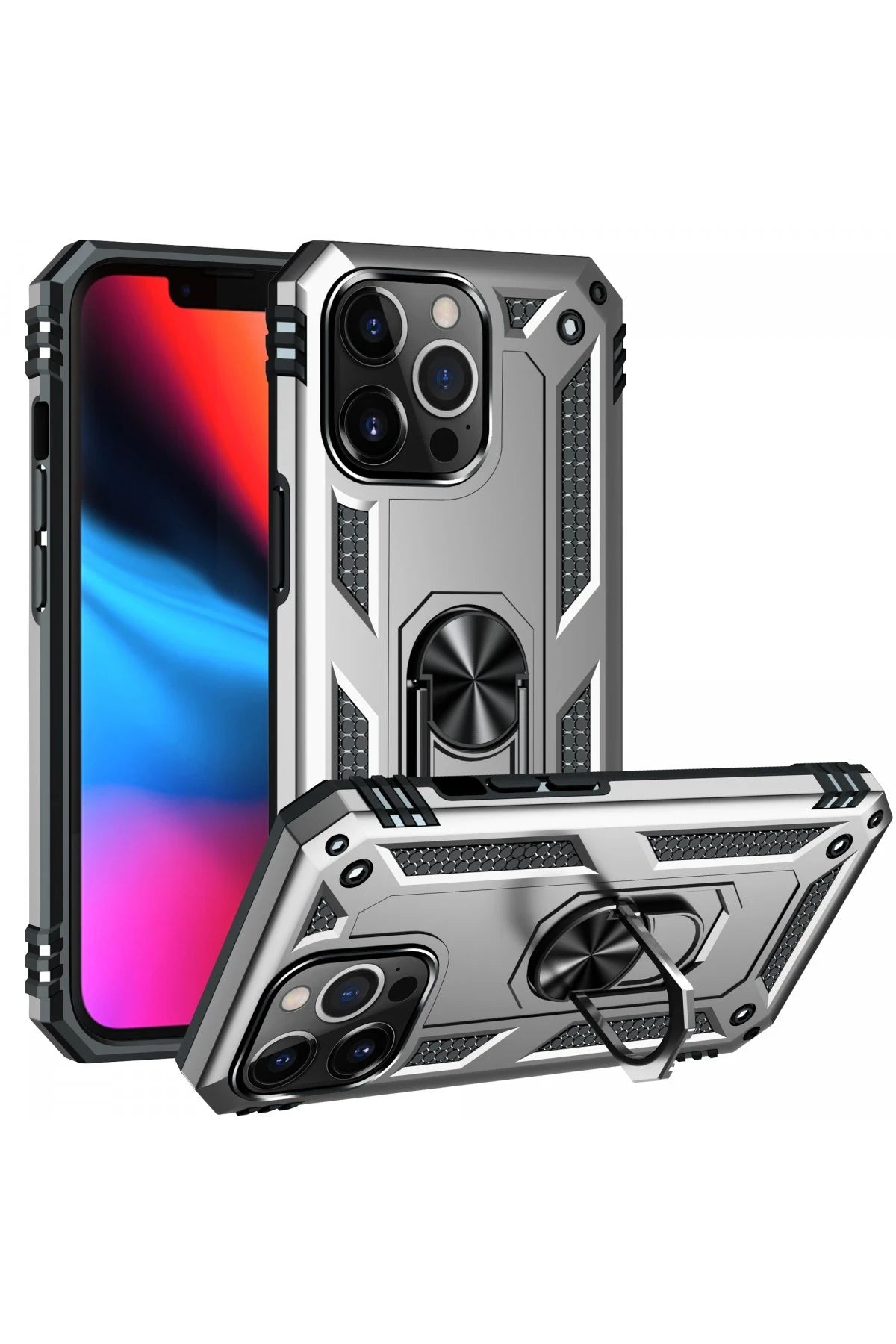 nebaktın Apple iPhone 13 Pro Max Kılıf Sofya Yüzüklü Silikon Kapak - Gümüş 2
