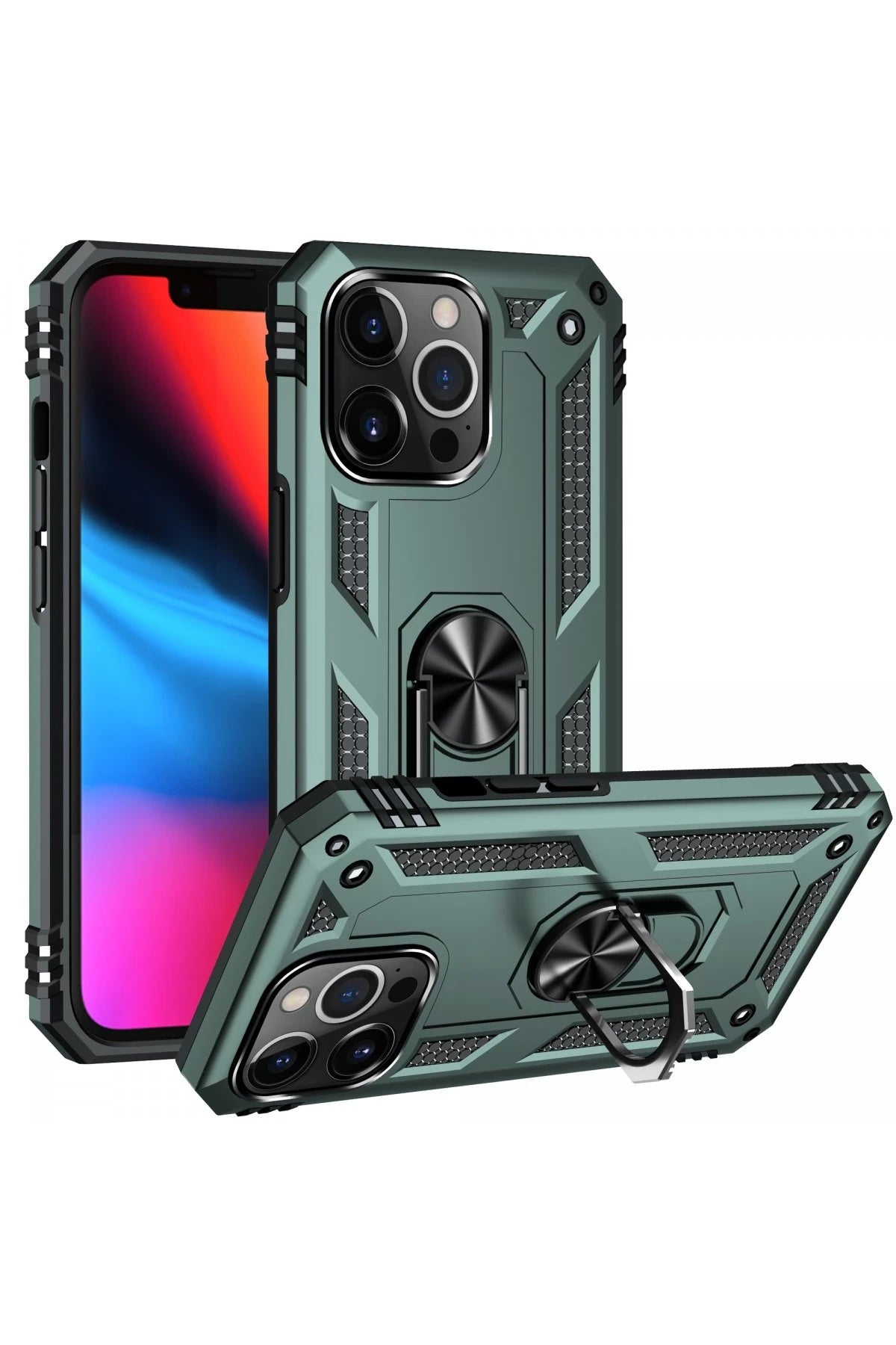 nebaktın Apple iPhone 13 Pro Max Kılıf Sofya Yüzüklü Silikon Kapak - Yeşil 2