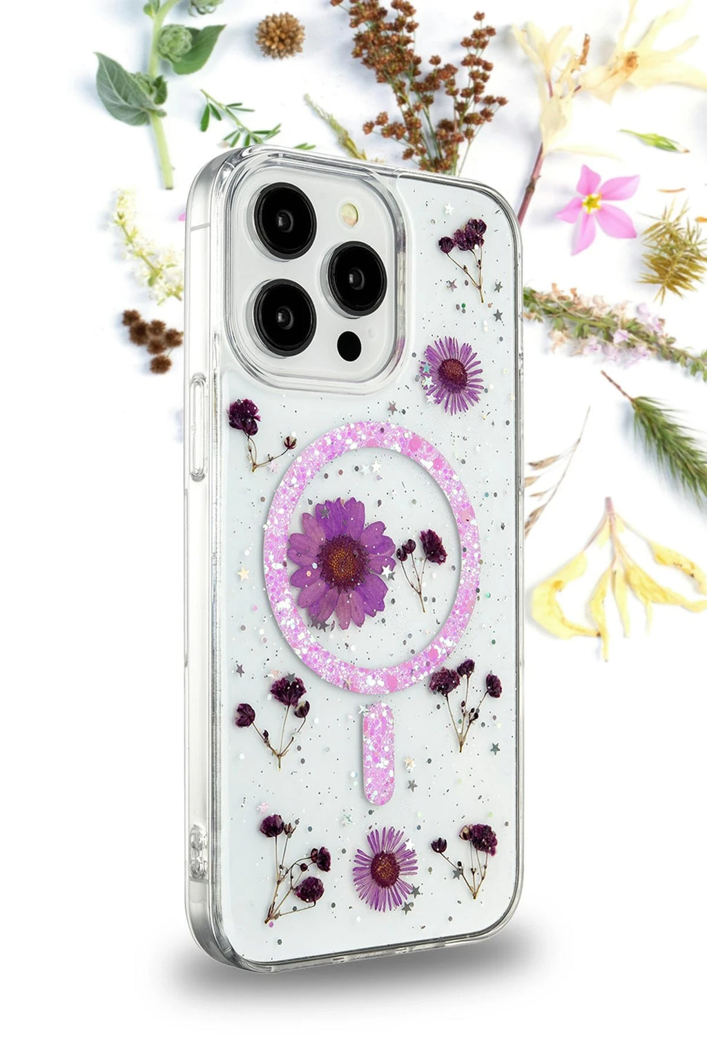 nebaktın Apple iPhone 14 Pro Kılıf Daisy Simli Magsafe Kapak - Pembe 3