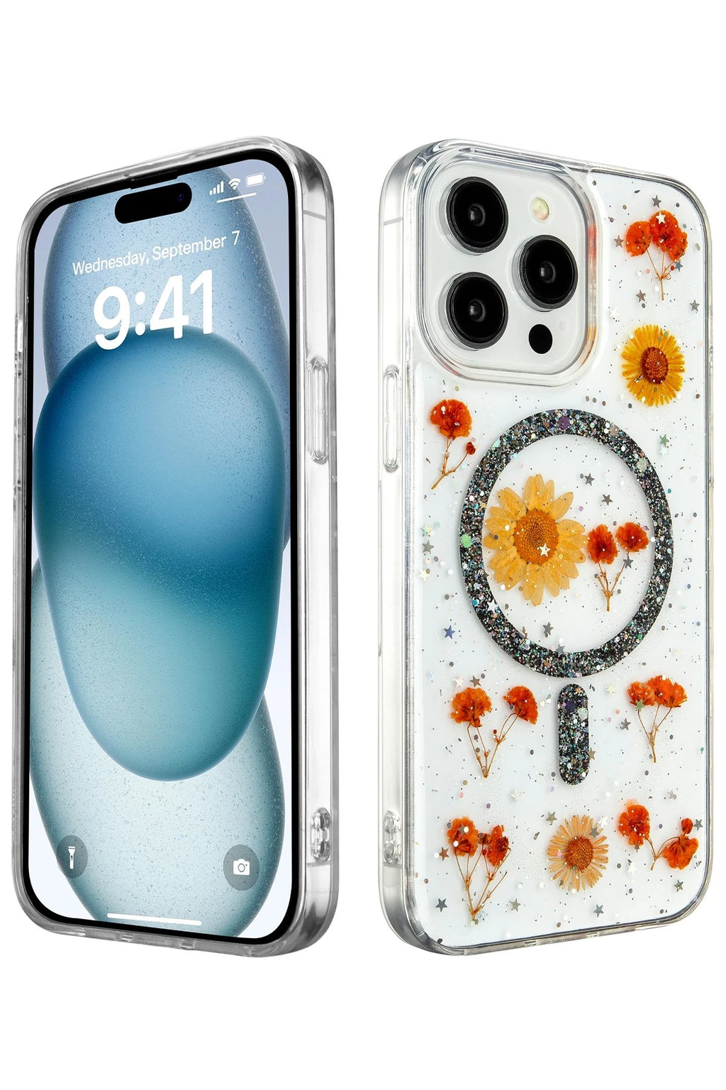 nebaktın Apple iPhone 14 Pro Kılıf Daisy Simli Magsafe Kapak - Siyah 1