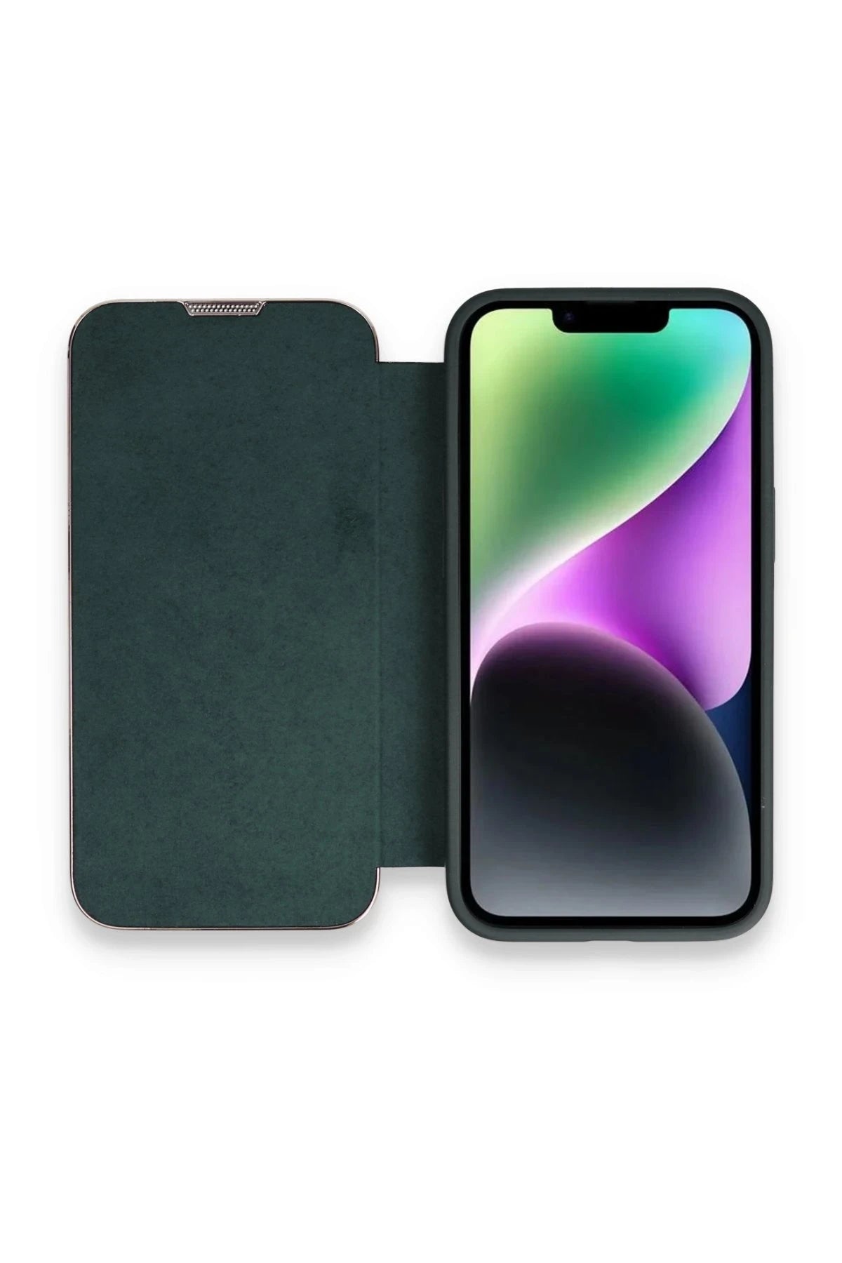 nebaktın Apple iPhone 14 Pro Max Kılıf Dolpin Kapaklı - Koyu Yeşil 1